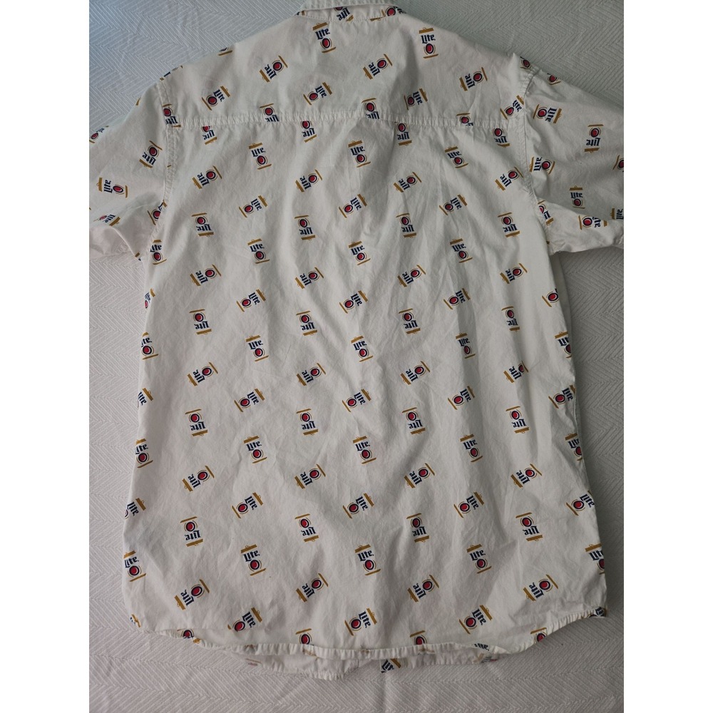 Miller Lite Beer Can Print Button Up Short Sleeve Shirt Men's Medium - Picture 6 of 8